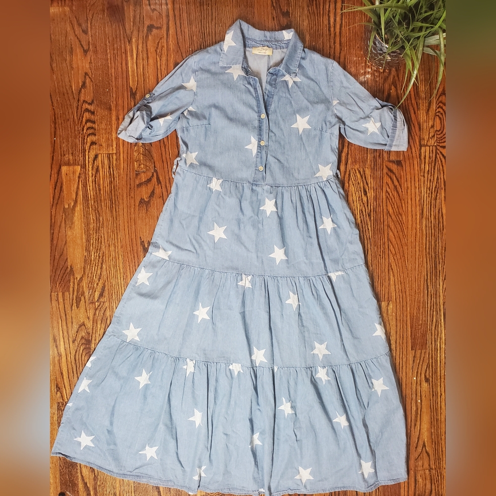 In Italy Women's Star-Patterned Blue Maxi Dress Size M (No Belt) - Picture 4 of 10